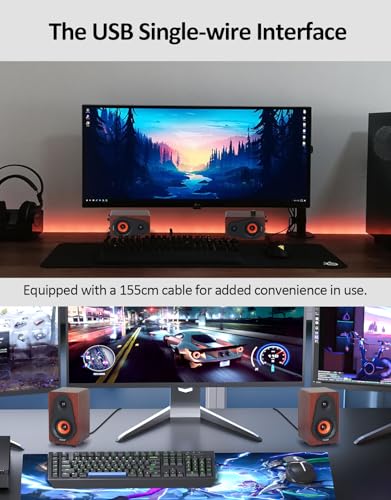 Computer Speakers 12W, Wooden Desktop Speakers USB Powered with Dual Diaphragm, High-Fidelity Stereo Sound for PC Laptop Monitor Tablet, Built-in Audio Output Jack – 2026 Upgrade