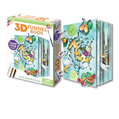 EyeConnect Crafts Pond 3D Tunnel Book – Hands-on Stationery Craft Kit | Build, paint, create a unique pop-in book with 12 posable animals! Screen-free STEAM activity, gift. No tools/glue needed, 8+ - color: Pond, size: Delux
