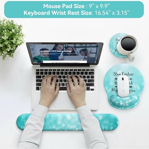 Mouse Pad with Keyboard Wrist Rest,Ergonomic Mouse Pad Wrist Support PU Base with Coaster,Mousepad with Nonslip Base for Computer Laptop Keyboard Home&Office - color: B-Glitter Green