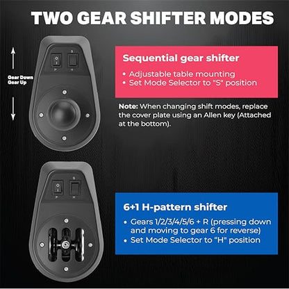 Nitho USB Shifter for PC Sim Racing, 6-Speed H-Pattern Gear Shifter with Reverse, Interchangeable H-Pattern & Sequential Plates, Racing Wheel Shifter for Windows PC Driving Simulators