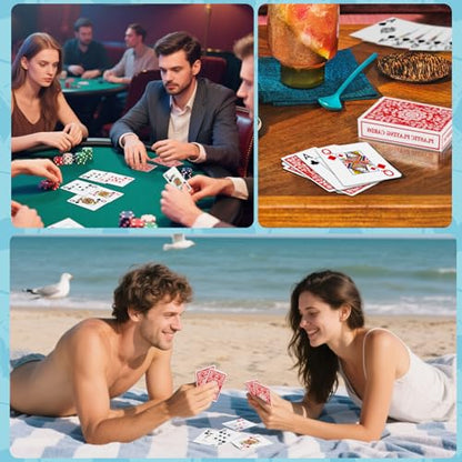 Plastic Playing Cards Waterproof Cards Poker Card 2 Pack Playing Card Large Print for Adults Seniors, Deck of Card Set Poker Cards for Beach Trip Pool Party Games (Red) - color: Red