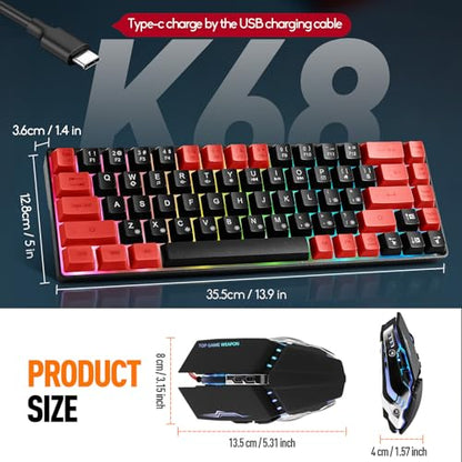 Guiheng Wired 60% Gaming Keyboard and Mouse Combo, Ultra-Compact 61 Keys RGB Backlit Mini Keyboard, Lightweight 3200 DPI Optical, Wired Gaming Set for Windows,PC, MAC PS5 Xbox Gamer(Black and Red) - color: Black and Red combo