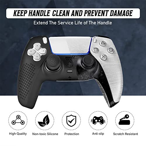 PS5 Controller Skin, Anti-Slip Soft Silicone Protective Cover Case for PlayStation 5 Controller Grip Accessories, 2 Pack with 8 x Thumb Grip Caps (Black&Black) - color: Black&Black