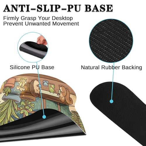 Arttown Keyboard Mouse Pad Set, 4 in 1 Desk Mat Set Kawaii Mushroom | Cat Frog Large Mousepad+Keyboard Wrist Rest+Mouse Wrist Rest+Coaster Ergonomic Design for Home Office Computer - color: Cat Frog
