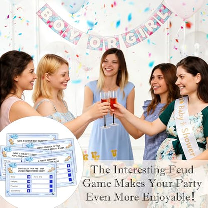 Baby Shower Friendly Feud Game, Funny Trivia Games for Party, Feud Games for Adults, Family Team Ice Breaker Trivia Quiz Game for Groups, Gender Reveal Party Supplies Decoration -A08