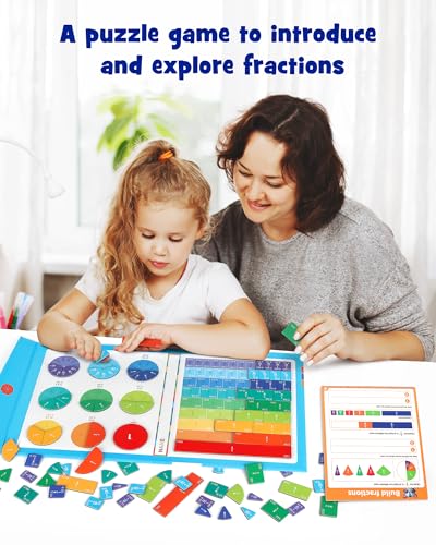 D-FantiX Magnetic Fraction Educational Puzzle, Magnetic Fraction Tiles & Fraction Circles Set, Math Manipulatives for Elementary School, Montessori Fraction Manipulatives Learning Toys for Kids - color: Blue