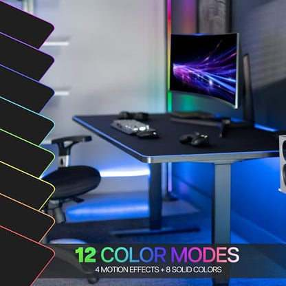 VIVO Extra Large 71 x 36 inch Full Size Desk Pad with RGB Lighting for Office Ambience and Immersive Gaming, Oversized Mouse Pad Table Top Cover, 12 Color Modes, Non-Slip Base, Black, DESK-PAD72-36 - size: 71 x 36 inches