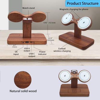 3 in 1 Wireless Charging Station for Apple Devices 24W Dual Phone Charging Station for 2 iPhone 17 16 15 14 13 12 Series iWatch 11 10 9 8 7 6 5 4 AirPod Magnetic Wireless Phone Charger Stand - color: With Apple watch charger