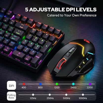 Redragon M690 MAX Wireless RGB Gaming Mouse 12800 DPI Remapping Keys | Cable-Free 0 Delay, Redefine Keybinding Macro, Vibing Backlight, Ergonomic Grip Body Comfort - style: M690 MAX