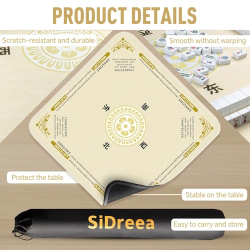 Mahjong Mat 32.4” x 32.4”, 3mm Thick Non-Slip Rubber Back Mahjong Table Mat, Noise Reduction Waterproof Mahjong Game Mat for Table, Mahjong Tile Mat for Cards, Dominoes & Board Games - color: Champ