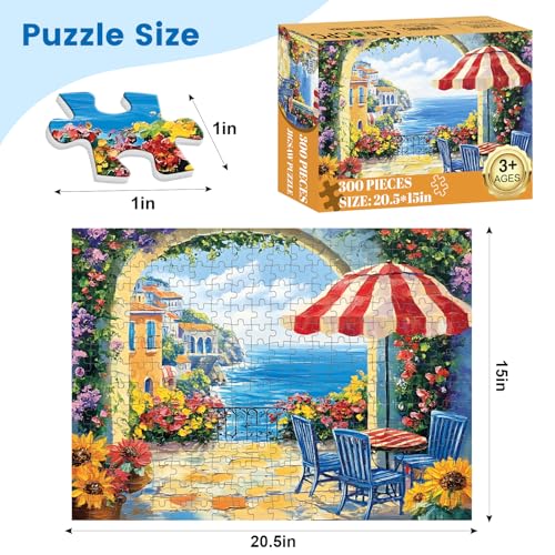 300 Pieces Jigsaw Puzzles for Adults, Seaside Flowers Puzzle for Adults Children Seniors, Oil Painting Style Puzzle 300 Pieces, Gift for Birthday, Home Decor, Fun for Family Entertainment(20.5*15 In) - style: Seaside Flowers