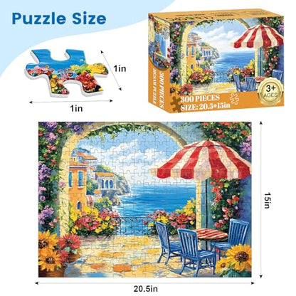 300 Pieces Jigsaw Puzzles for Adults, Seaside Flowers Puzzle for Adults Children Seniors, Oil Painting Style Puzzle 300 Pieces, Gift for Birthday, Home Decor, Fun for Family Entertainment(20.5*15 In) - style: Seaside Flowers
