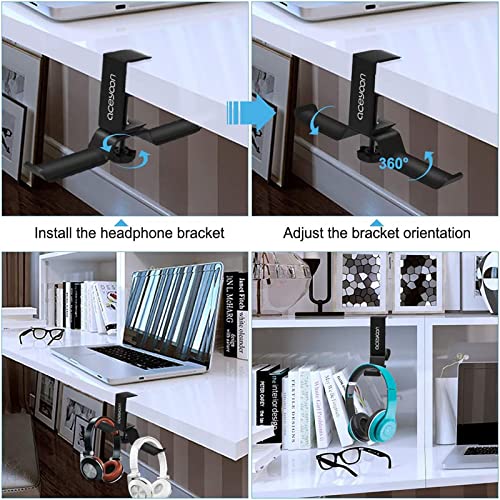 aceyoon Foldable Headphone Stand for Desk, Aluminum Headset Stand Clamp Hook Under Desk Space Save Mount, Headset Holder for Gaming Headphone, Office, Backpack, Bag, Purse Hanging (Black) - color: Dual Stand