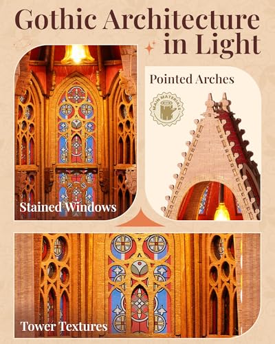 Rowood 3D Puzzle,Gothic Architecture Buiding Set Wooden Model Kits for Adults,DIY Adult Craft Kits with LED,Chirstmas Birthday Gift-Geometric Cathedral