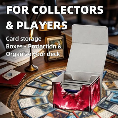 Trading Card Storage Box, Holds 100+ for MTG Cards, PU Leather with Magnetic Closure, Red Dragon in Fiery Lava Durable Deck Box for Magic the Gathering, Trading Card Games - color: Red Dragon in Fiery Lava