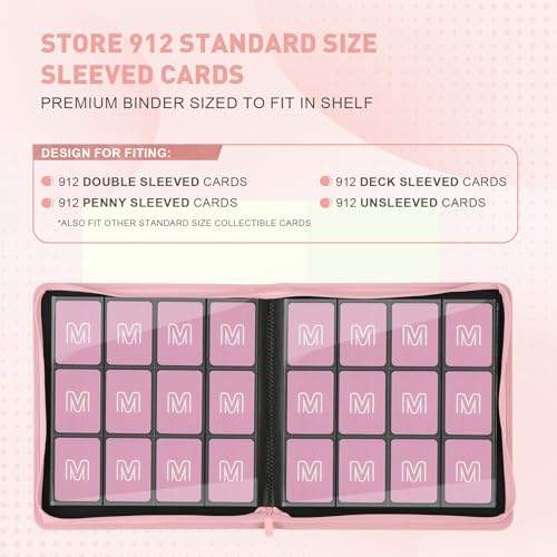 Premium Card Binder 12 Pocket for 720 Pockets Trading Card Binder, PU Zipper Card Collection Album, Sturdy Side-Loading Card Book Holder for MTG, TCG, Game Cards, Sports Cards - color: 12 Pink
