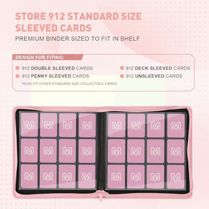 Premium Card Binder 12 Pocket for 720 Pockets Trading Card Binder, PU Zipper Card Collection Album, Sturdy Side-Loading Card Book Holder for MTG, TCG, Game Cards, Sports Cards - color: 12 Pink