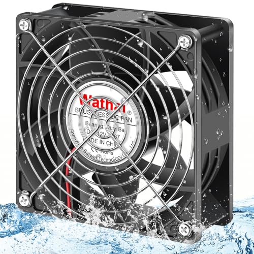 Wathai IP67 120mm x 38mm 12V Waterproof Exhaust Fan Dual Ball High Speed | IP67 3000RPM High Preformance for Greenhouse, Van, Humid Environments, Outdoor Enclosures or DIY Cooling Ventilation - size: 120x38mm