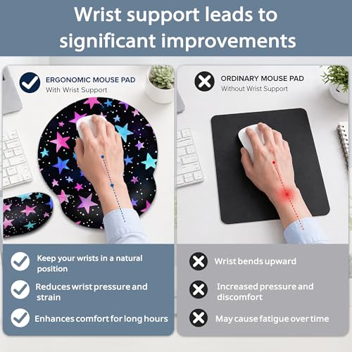 Wrist Rest Mouse Pad and Keyboard Support Set,Pink Stars 3 in 1 Ergonomic Memory Foam Mousepad with Non Slip Base, Gaming Mouse Pad for Office and Home - color: Pink Stars