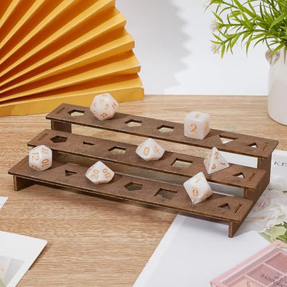BENECREAT Wooden Dice Holder - 3 Tier Display Rack, Coconut Brown Storage Shelf Holds 21 Pcs of Polyhedral Dice for Collectors, Dungeons and Dragons Game - color: Coconut Brown