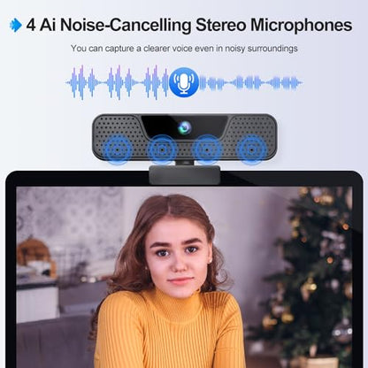 ToLuLu 4K Auto Focus Webcam for PC, 4 AI Noise-Canceling Mics UHD Web cam | Auto Light Correction, 85°FOV Computer Web Camera, USB Plug&Play Webcam with Tripod & Privacy Cover Works w/Zoom/Skype/Google - style: 4K Autofocus Webcam with Cover & Tripod