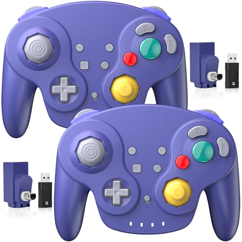 2 Pack 2.4G Wireless GameCube Controller for Switch 1 2, NGC Console-Indigo | (Built-in Vibration) (Rechargeable) (Analog Triggers / Stick), Compatible with Switch Online, Windows PC, macOS - color: Two Pack Indigo