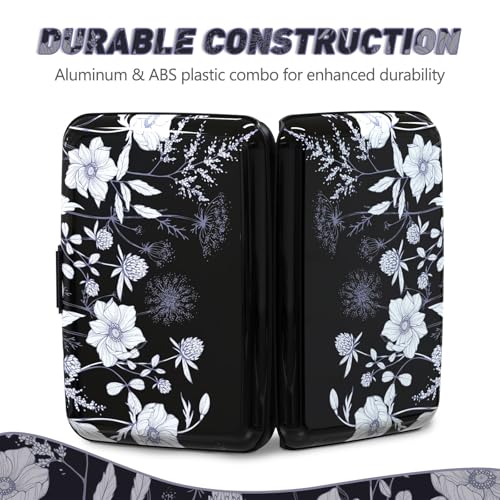 Credit Card Holder, Mini RFID Small Aluminum Card Wallet Business Card Case | Blocking Slim Metal RFID Blocking Front Pocket Wallet Hard Case Durable CC Holder for Women Girls, Black White Floral - color: Black White Floral
