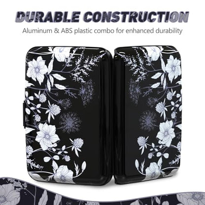 Credit Card Holder, Mini RFID Small Aluminum Card Wallet Business Card Case | Blocking Slim Metal RFID Blocking Front Pocket Wallet Hard Case Durable CC Holder for Women Girls, Black White Floral - color: Black White Floral