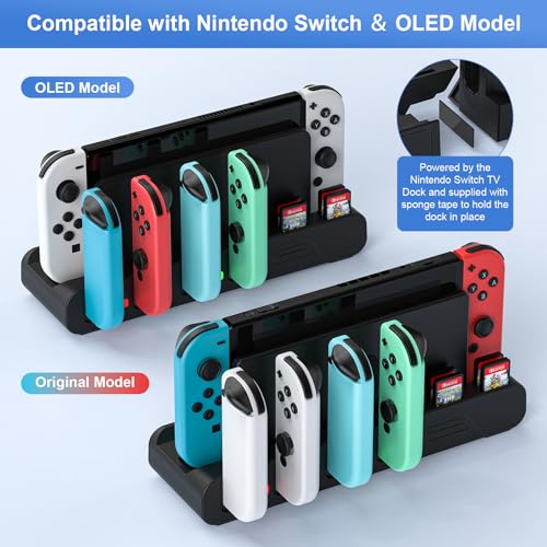 Switch Controller Charger Dock Compatible With Nintendo Switch And Switch OLED Model Joycons, Charges Up To 6pcs Joycon With Game Card Storage - color: Black