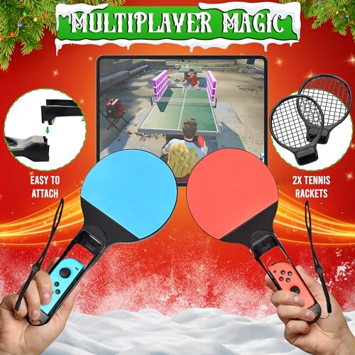 Skywin 4 in 1 Accesorios Nintendo switch | Switch Controller Compatible with Nintendo Switch, Controllers, Game Card Stand, Tennis &Table Rackets - color: Red/Blue/Black
