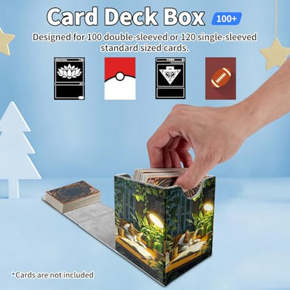 Card Deck Box for MTG Commander,Collectible Trading Storage Box Fits 120+ Single Sleeved Cards Magnetic Case PU Leather for Magic Commander TCG CCG MTG,Cat Book Plant - color: Cat Book Plant