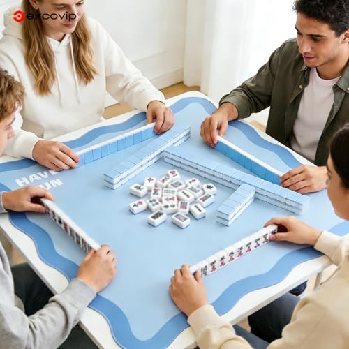 excovip Blue Mahjong Mat for Table, 32.5" x 32.5" Non-Slip Noise Reduction Mahjong Mat for Gifts, Mahjong, Poker, Board Games, Dominoe 1074 - color: 32.5x32.5inch-blue