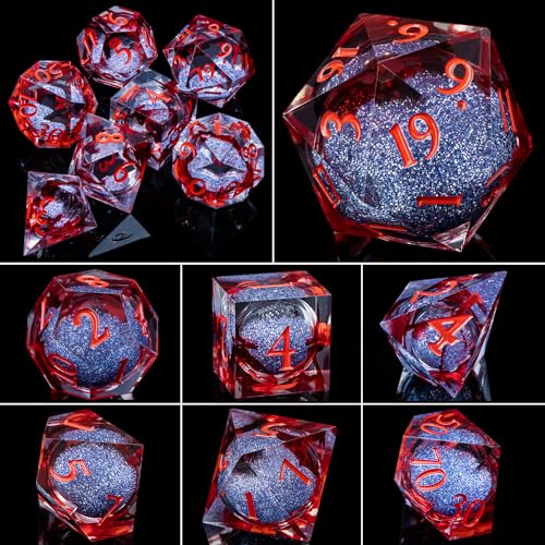 ARUOHHA Liquid Core DND Dice Set, Blood Sharp Edged Dragons Dice Compatible with D&D RPG Role Playing Games, Resin Blood Red Polyhedral Dungeons D and D Dice with Gift Box D20 D12 D10 D8 D6 D4 - color: Vampire