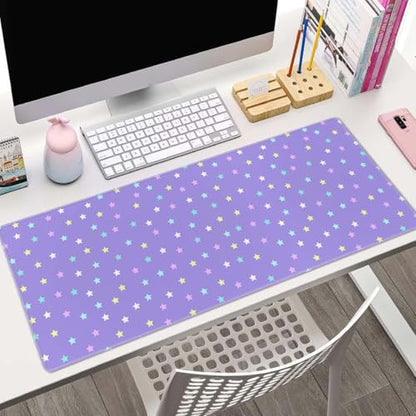 Mouse Pad Gaming, Large Mouse Pads, Non-Slip Rubber Base Mousepad, Keyboard Mouse Mat Desk Pad with Stitched Edges, 31.5x11.8 inch Pastel Star Pattern - color: Pastel Star Pattern