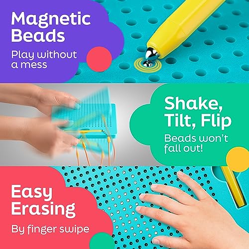 AYNAT FUN Magnetic Drawing Board for Kids & Toddlers with Beads and Magnet Stylus Pen - Magnetic Tablet Toy for Airplane & Car Ride Activities for Kids - size: Square Blue