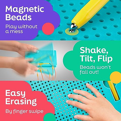 AYNAT FUN Magnetic Drawing Board for Kids & Toddlers with Beads and Magnet Stylus Pen - Magnetic Tablet Toy for Airplane & Car Ride Activities for Kids - size: Square Blue