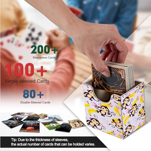 Card Deck Box, Card Storage Box Fits 100+ Single Sleeved Cards, Large Capacity PU Leather Card Storage Box with Strong Magnet for Magic Commander TCG CCG, Cute Cartoon Monkeys Banana - color: Cute Cartoon Monkeys Banana