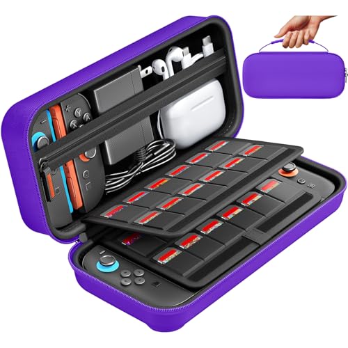 daydayup Switch Carrying Case Compatible with Nintendo Switch 2, with 24 Games Cartridges Protective Hard Shell Travel Carrying Pouch DS Case Purple - color: Purple, size: 2025-Inch