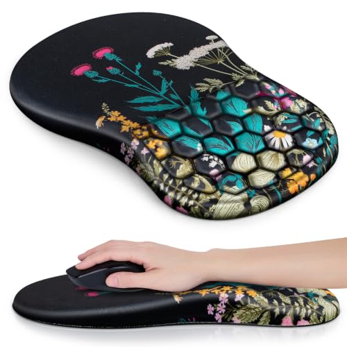Canjoy Mouse Pad with Wrist Rest, Ergonomic Wrist Support with Massage | Ergonomic Massage Design & Relax and Relieve Fatigue & Non-Slip & PU Base, Comfortable Computer Mousepad for Office Home - color: Flowers & Weeds
