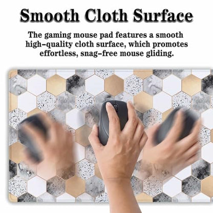 XXL Mouse Pad Desk Mat Large Gaming Mouse Pads Computer Mats 900X400 Mousepad Non-Slip Rubber Base Waterproof with Stitched Edges 35.4" X 15.7" for Game Office, Geometric Abstract - color: Marble
