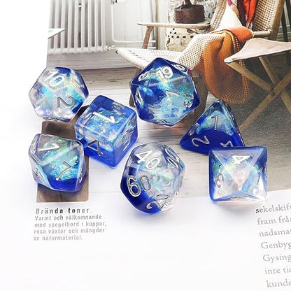 Haxtec Blue DND Dice Set, 7 Pcs Iridescent Resin Polyhedral RPG Dice | Galaxy Role Playing Games Dice with Velvet Pouch, Compatible with Dungeons and Dragons, Gifts for D&D Lovers - color: Blue