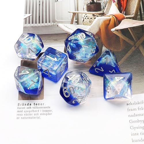 Haxtec Blue DND Dice Set, 7 Pcs Iridescent Resin Polyhedral RPG Dice | Galaxy Role Playing Games Dice with Velvet Pouch, Compatible with Dungeons and Dragons, Gifts for D&D Lovers - color: Blue