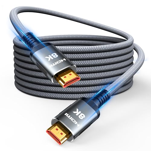 Snowkids 8K HDMI Cable 25 FT Grey, 48Gbps Ultra High-Speed HDMI 2.1 Cables Cord, 10K 8K@60Hz, 4K@120Hz Compatible for TV/Laptop/Monitor/PS-5/X-box/Projector/Entertainment, Sound System & More - color: Grey, size: 25feet