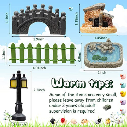 Tuanse 248 Pcs Miniature Fairy Garden Accessories with Mini Resin Animals | Garden DIY Craft, Miniature Figurines, Micro Landscape Ornaments Kit, Including Tiny Stone Bridge Pond Lighthouse Figurines
