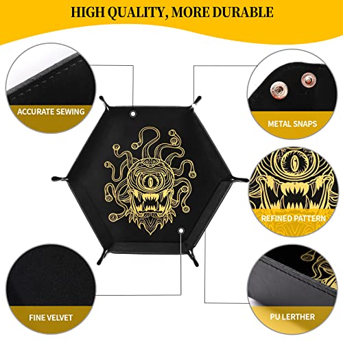 Grajar 2 Pcs Portable Folding Dice Rolling Tray Set for RPG DND Table Games - PU Leather and Velvet Holder Storage Box - Beholder - color: Beholder