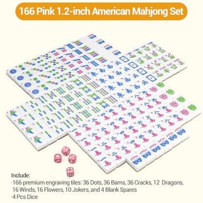 American Mahjong Tile Set, 166 Tiles (1.2”), Cute Mini Tiles-Champagne Gold | Mahjong Tile Set with Carrying Bag, Dice, Mat, Portable Travel Complete Game Set for Home Outdoor Enthusiast Gift - color: Champagne Gold