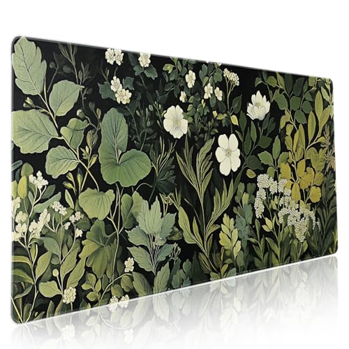 Green Leaves Mouse Pad XXL Botanical Plants Beige Floral Extended Table Mat 90X40 cm Non-Slip Rubber Base Stitched Edge Large Mousepad for Gaming Laptop Computer Desk Top 35.4×15.7 Inch - color: Botanical Plants, size: 35.4 x 15.7 inches