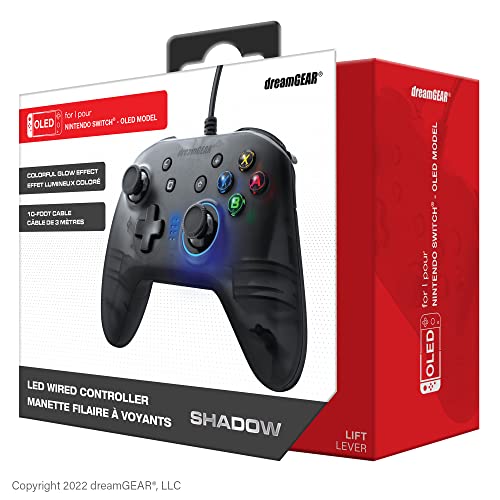 dreamGEAR Shadow Wired Pro Controller for Nintendo Switch: Ergonomic Grips and Glow Effect, Multi-Button Turbo, 10FT USB-A Cable/Switch OLED