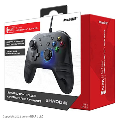 dreamGEAR Shadow Wired Pro Controller for Nintendo Switch: Ergonomic Grips and Glow Effect, Multi-Button Turbo, 10FT USB-A Cable/Switch OLED