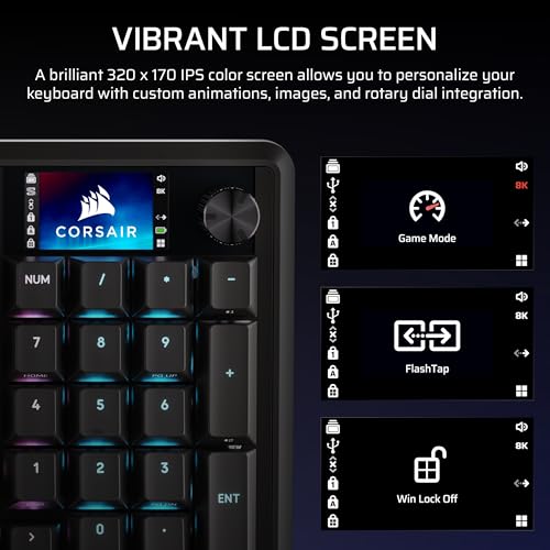 Corsair Vanguard 96 Wireless Mechanical RGB Gaming Keyboard – QWERTY US, 96% Layout, Hot-Swappable MLX Switches, 8000Hz Hyper-Polling, Stream Deck Integration, Flashtap SOCD – Black